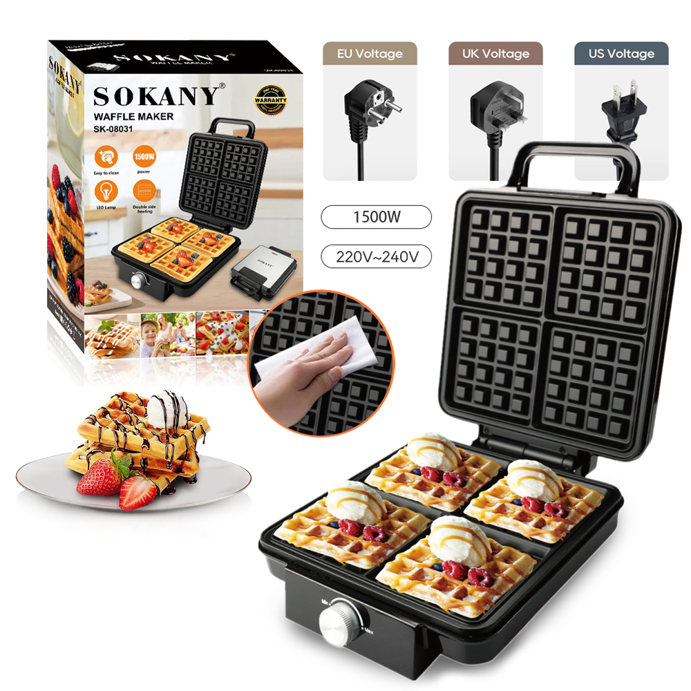 Egg Waffle Pan - 4-Slice Belgian Waffle Maker 1500W Double