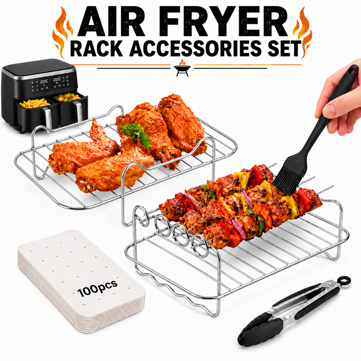 Stainless Steel Dual Air Fryer - Hot Dog Press 评论和价格