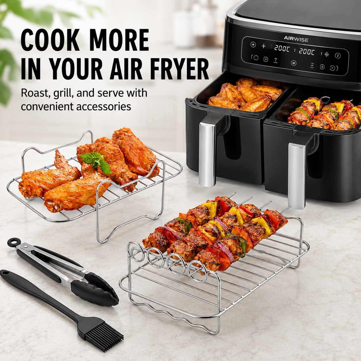 Stainless Steel Dual Air Fryer - Hot Dog Press 评论和价格